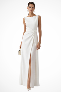 Elegant Ruched Maxi Wedding Guest Dress Side Slit