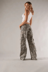 Relaxed Washed Camo Wide Leg Cargo Pants