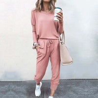 Relaxed Long Sleeve Top and Tapered Pants Lounge Set
