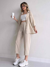 Stylish Casual Shirt and Cropped Pants Matching Set