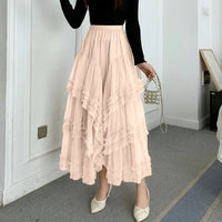 Elegant A Line Pleated Tulle Maxi Skirt