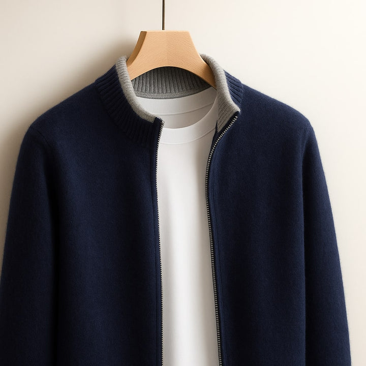 Men's Luxury Wool Knit Full-Zip Cardigan