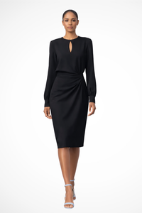 Elegant Long Sleeve Keyhole Formal Cocktail Midi Dress