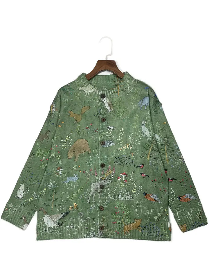 HIYA™ | Cozy Knitted Cardigan with Forest-Inspired Print