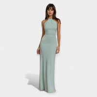 Stylish Tie Neck Halter Open Back Slip Maxi Dress