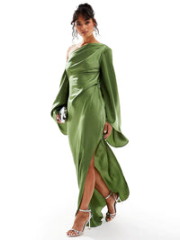 Elegant One Shoulder Satin Asymmetric Maxi Homecoming Dress