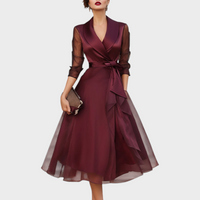 Elegant Sheer Sleeve Wrap Corset Midi Homecoming Dress