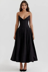 Elegant Strapless Corset Formal Midi Dress