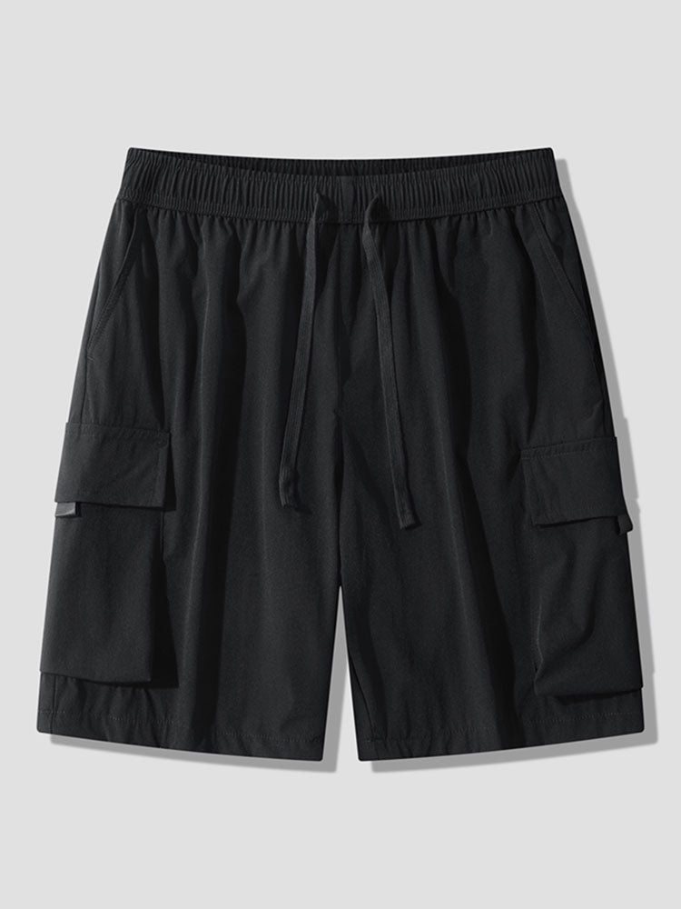 Solid Drawstring Cargo Shorts