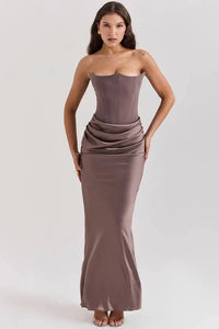 Elegant Strapless Satin Corset Maxi Dress