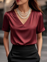 Effortless draped V neck short sleeve blouse