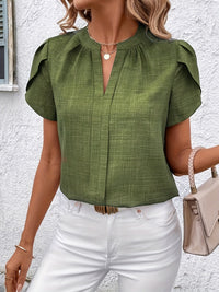 Elegant petal sleeve V neck blouse work top