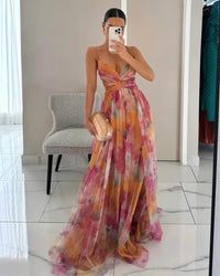 Elegant V Neck Maxi Wedding Guest Dress
