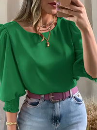 Refined Puff Sleeve Blouse Smocked Cuff Elegant Top