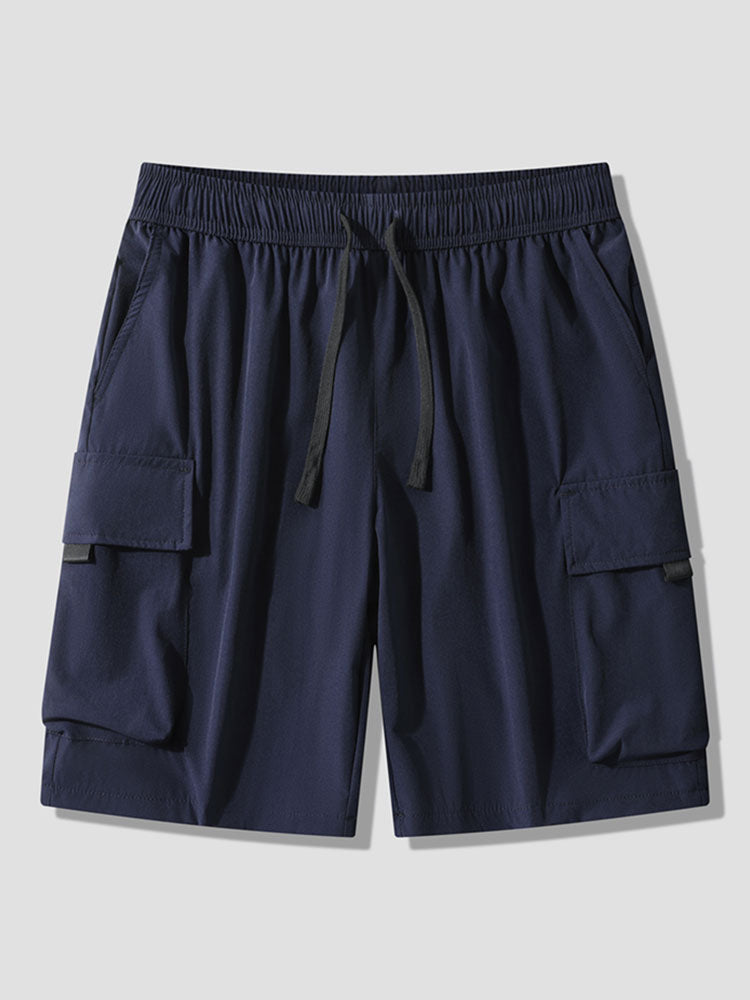 Solid Drawstring Cargo Shorts