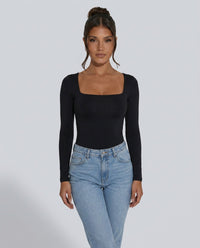 Fitted Long-Sleeve Top with Square-Neck for Women