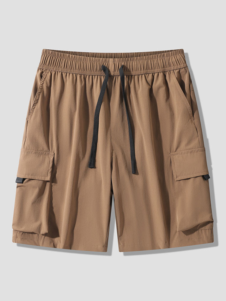 Solid Drawstring Cargo Shorts