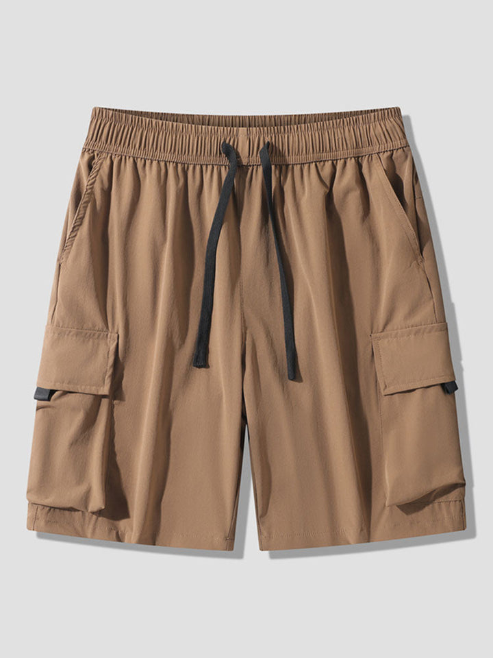 Solid Drawstring Cargo Shorts