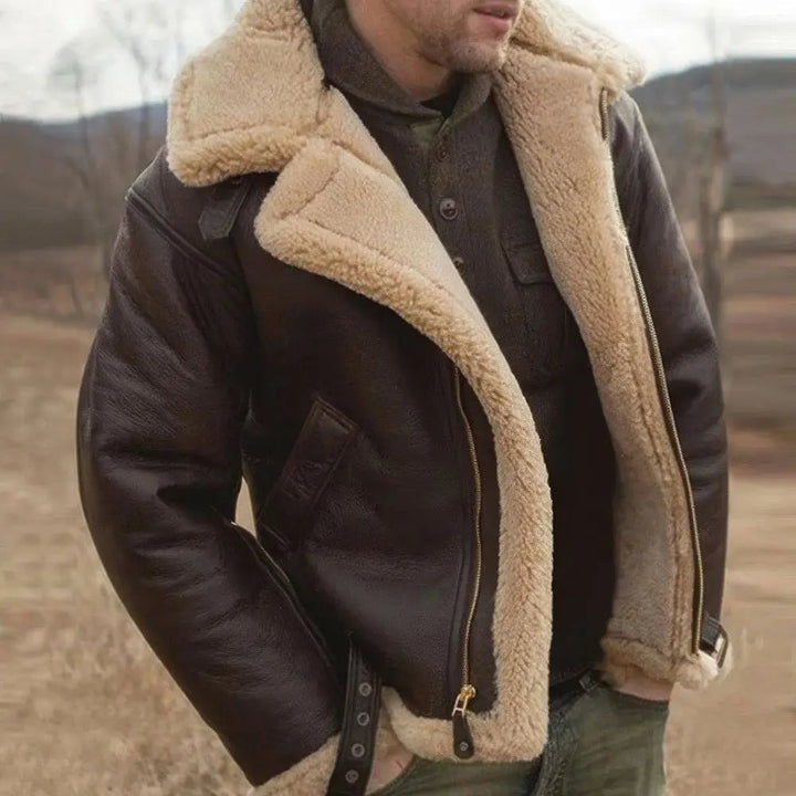 Noah | Leather Jacket with Long Sleeves and Soft Plush