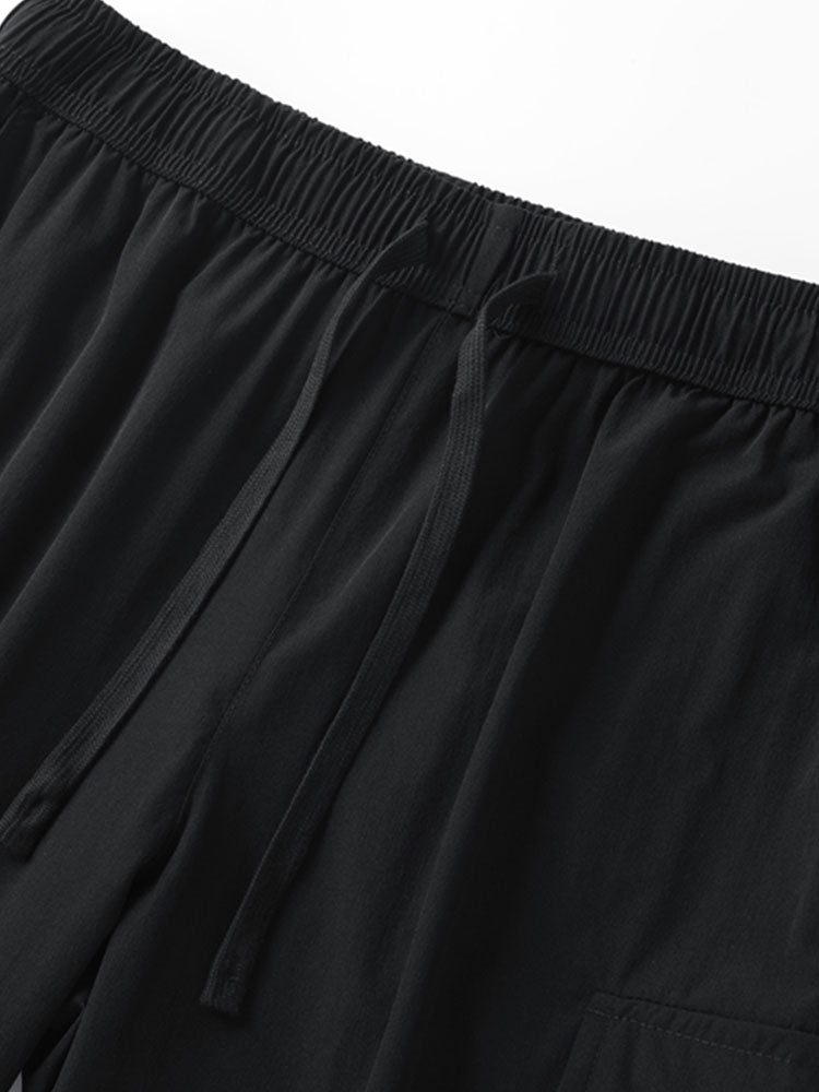 Solid Drawstring Cargo Shorts