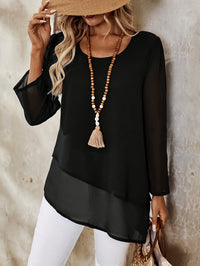 Effortless Layered Flowing Blouse Long Sleeve Sheer Top