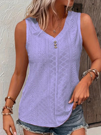 Refined Eyelet V Neck Tank Top Sleeveless Top