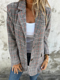Plaid Single-Breasted Blazer with Notch-Lapel and Flap Pockets