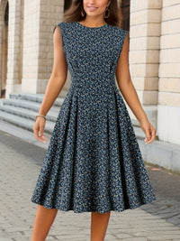 Elegant Floral Print Midi Cocktail Dress