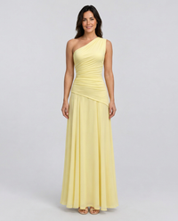 One-Shoulder Ruched Wedding Guest Maxi Dress