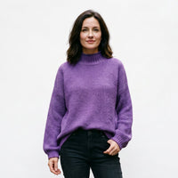 Women's Relaxed Knit Sweater with High-Neck and Long Sleeves
