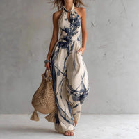 Relaxed Floral Halter Maxi Dress Flowy Wide Leg Beach Dress