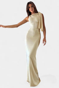 Elegant One Shoulder Draped Maxi Homecoming Dress