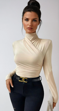 Elegant Crossover Ruched Long Sleeve Top for Women