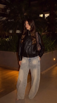 Women's Leather Bomber Jacket with Stand-Collar and Button-Up