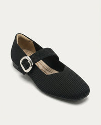 Square-Toe Knit Mary Jane Flats