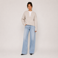 Women's Cropped Zip-Up Knit Jacket with Crew-Neck