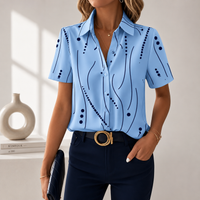 Refined Printed Button Up Blouse Short Sleeve Shirt