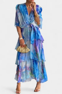 Relaxed Watercolour Floral V Neck Maxi Beach Dress