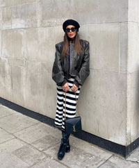 Women's Distressed Leather Bomber Jacket with Ribbed Trim