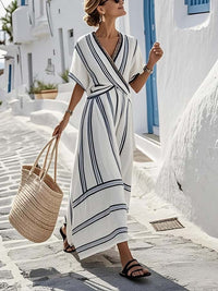 Elegant Striped Twist Front Maxi Dress Plus Size Summer Dress
