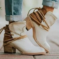 Stylish Lace Up Block Heel Ankle Cowboy Boots