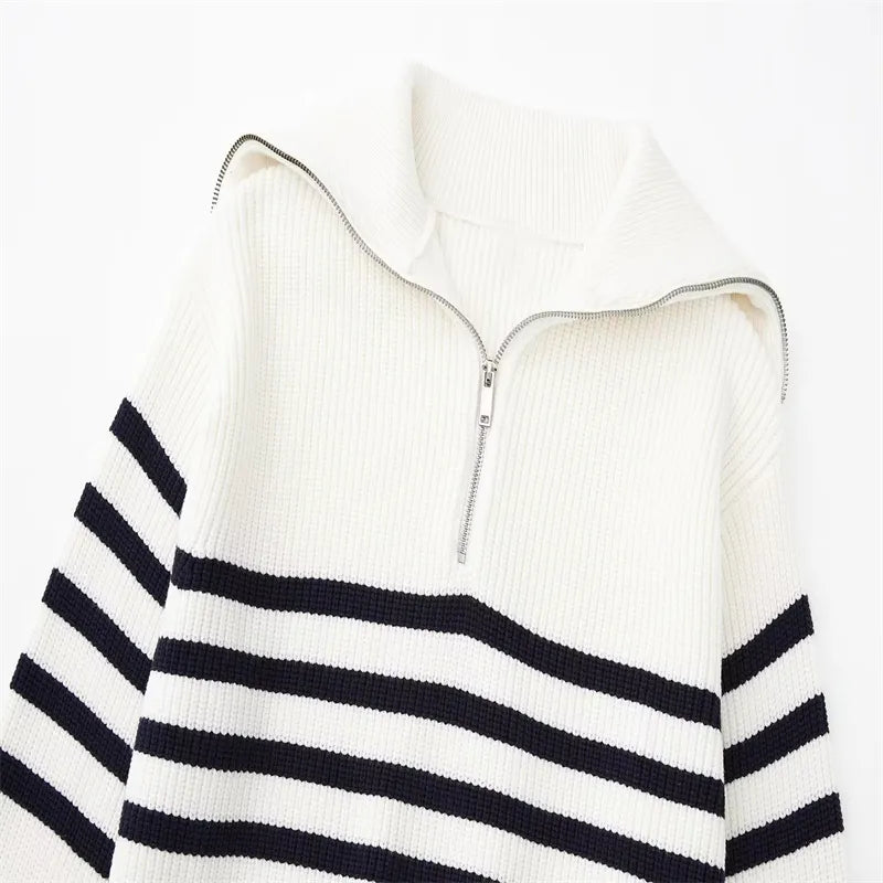 Savrani™ | Striped Zip Sweater