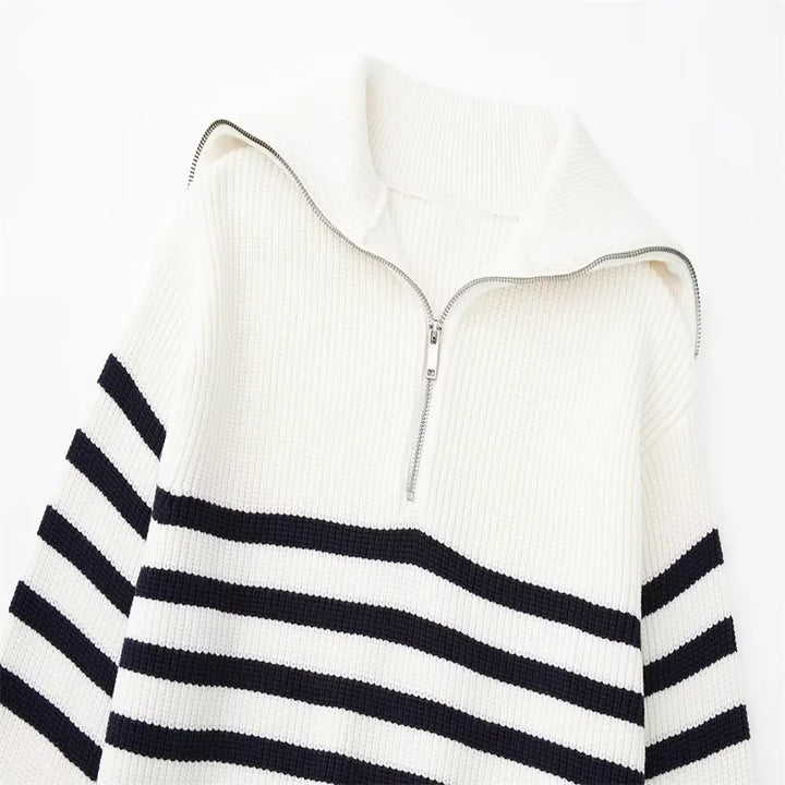 Savrani™ | Striped Zip Sweater