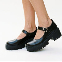 Round-Toe Leather Mary Jane Shoes with Buckle Strap