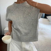 Elegant Floral Crewneck Knit Cardigan