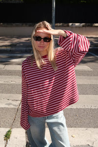 Relaxed Oversized Crewneck Striped Knit Sweater