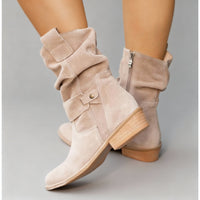 Relaxed Slouchy Mid Calf Block Heel Boots