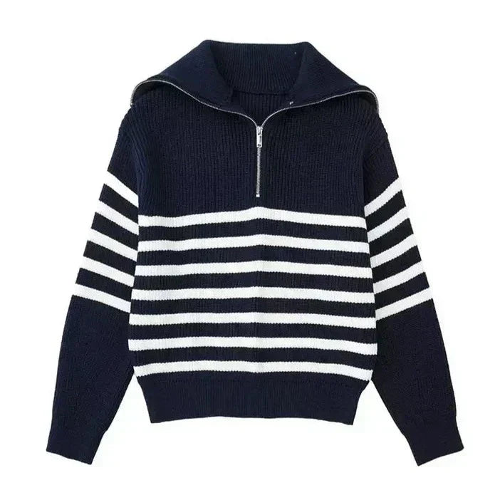 Savrani™ | Striped Zip Sweater