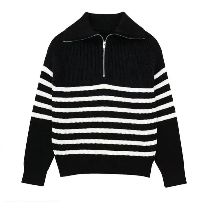 Savrani™ | Striped Zip Sweater