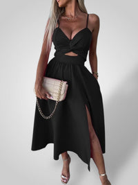 Stylish High Slit Cut Out Spaghetti Strap Midi Party Dress